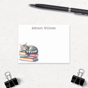 Personalized Cat Nap on Stack of Books Post-it Notes