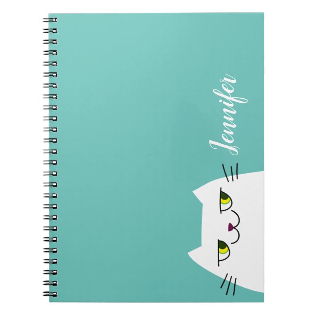 Personalized Cat Notebook Minimal Teal Cute (Front)