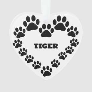 Personalized Cat Paw Print Heart Ornament