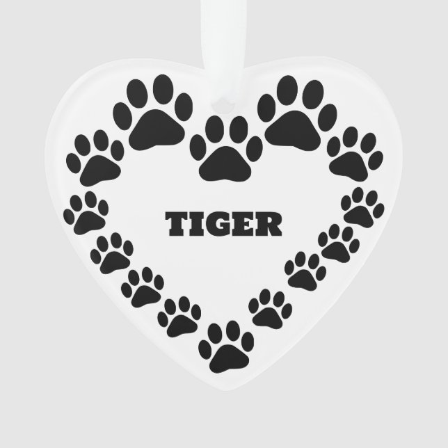 Personalized Cat Paw Print Heart Ornament (Front)