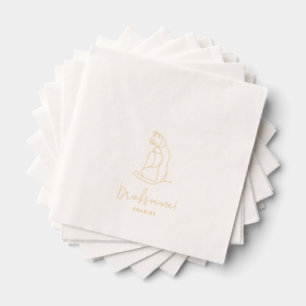 Personalized Cat Pet Illustration Wedding Gold Foil Napkins
