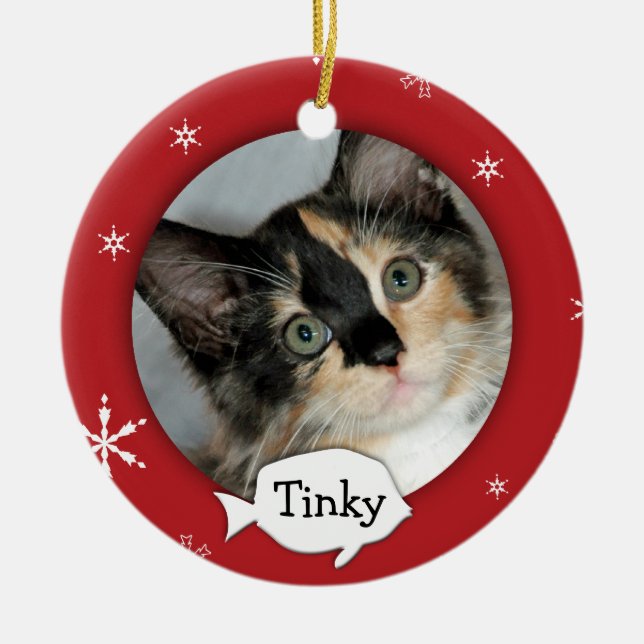 Personalized Cat/Pet Photo Holiday Ceramic Ornament (Front)