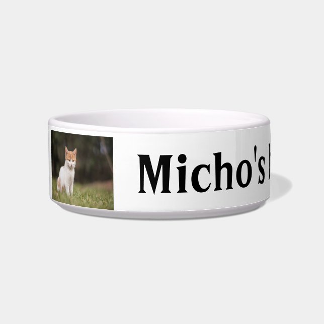 Personalized cat photo and name food or water bowl (Left)