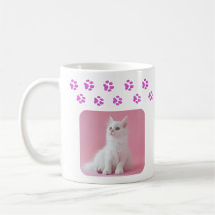 Personalized Cat Photo And Name Pink Paw Prints Coffee Mug
