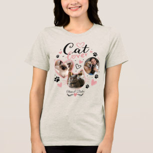 Personalized Cat Photo Collage and Name Cat Mom Tri-Blend Shirt
