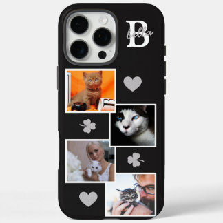 Personalized cat photo collage monogram black iPhone 16 pro max case
