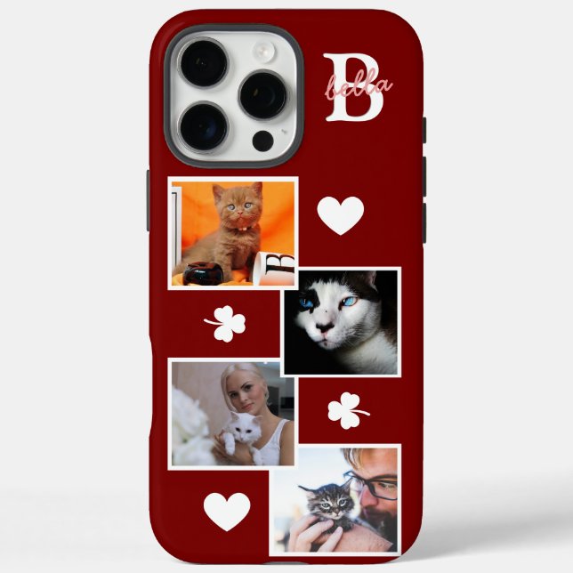 Personalized cat photo collage monogram maroon Case-Mate iPhone case (Back)