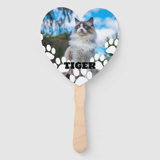Personalized Cat Photo Hand Fan with Name (Front)