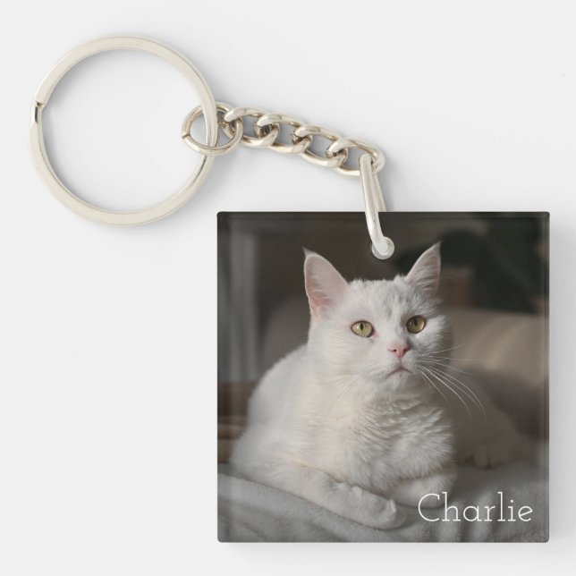 Personalized Cat Photo Keepsake Keychain (Front)