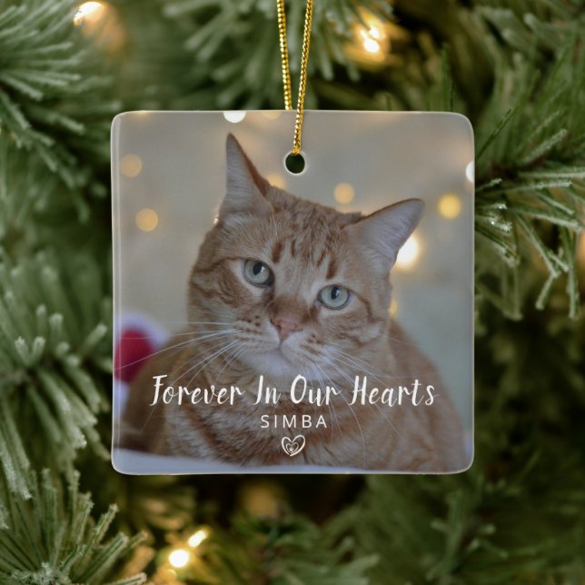 Personalized Cat Photo Pet Memorial Christmas Ceramic Ornament (Tree)