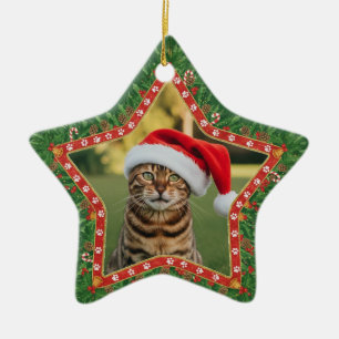 Personalized Cat Photo Star Shaped Christmas Ceramic Ornament
