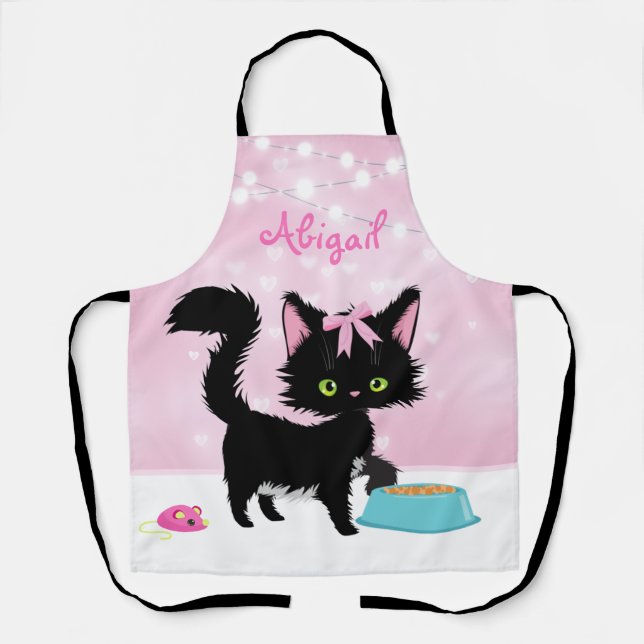 Personalized Cat Pink and White Girly Kitten Apron (Front)