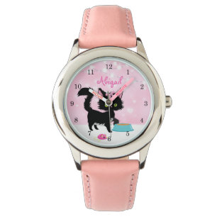 Personalized Cat Pink and White Girly Kitten Watch