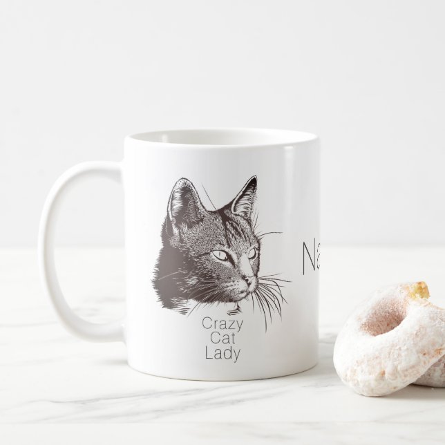 Personalized Cat Portrait for the Crazy Cat Lady C Coffee Mug (With Donut)