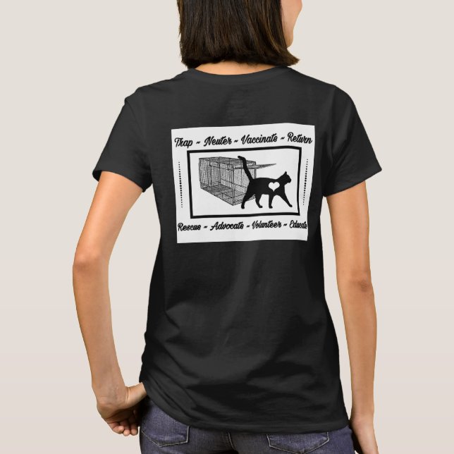 PERSONALIZED CAT RESCUE LOGO CAT TRAP TNR T-Shirt (Back)