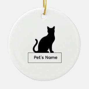 Personalized Cat Silhouette Christmas Pet Name Ceramic Ornament