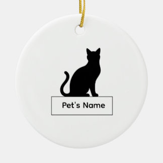 Personalized Cat Silhouette Christmas Pet Name Ceramic Ornament