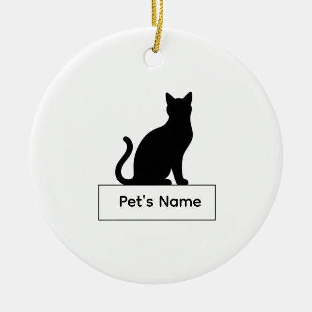 Personalized Cat Silhouette Christmas Pet Name Ceramic Ornament (Front)