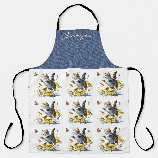 Personalized Cat Sunflower All-Over Print Apron (Front)