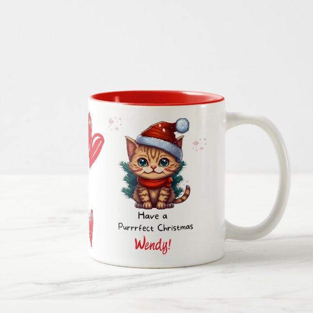 Personalized Cat Themed Christmas Mug (Droit)