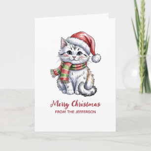 Personalized Cat with Santa Hat Christmas  Holiday Card