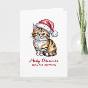 Personalized Cat with Santa Hat Christmas  Holiday Card