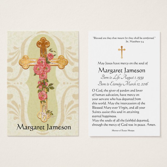 Personalized Catholic Funeral Memorial Holy Card - (Front & Back)