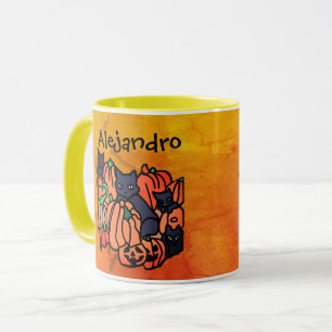 Personalized Cats and Pumpkins in Halloween Mug