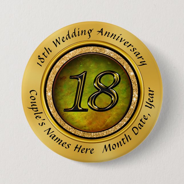 Personalized Cat's Eye 18th Anniversary Favours 3 Inch Round Button (Front)
