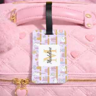 Personalized Cats in the Library Book Girly Purple Luggage Tag