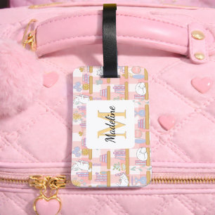 Personalized Cats Library Book Girly Pink School Luggage Tag