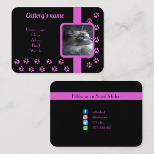 Personalized Cattery Business Black and Pink Card