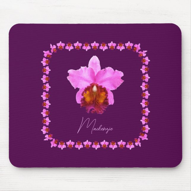 Personalized Cattleya Orchid Motif Print Mouse Pad (Front)