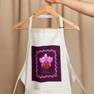 Personalized Cattleya Orchid Motif Print Standard Apron