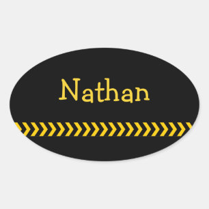 Personalized Caution Tape on Black with Name Oval Sticker