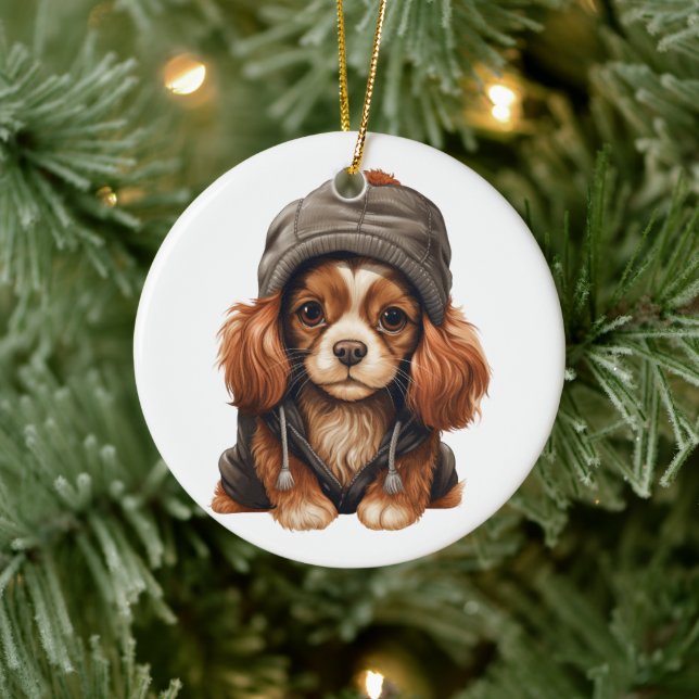 Personalized Cavalier King Charles Spaniel Dog Art Ceramic Ornament (Tree)