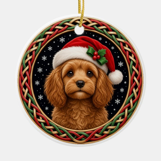 Personalized Cavapoo Celtic Knot Christmas Ceramic Ornament (Front)