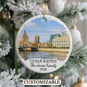 Personalized Cedar Rapids Ornament, Custom Iowa Ceramic Ornament
