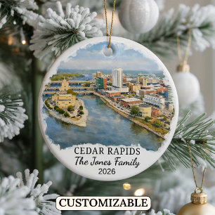 Personalized Cedar Rapids Ornament, Custom Iowa Ceramic Ornament