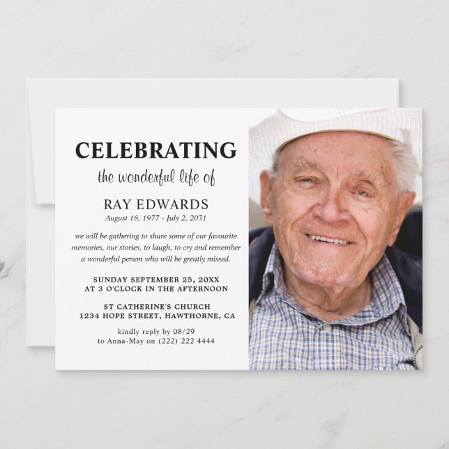 Personalized Celebration of Life Funeral Memorial  Invitation (Front)
