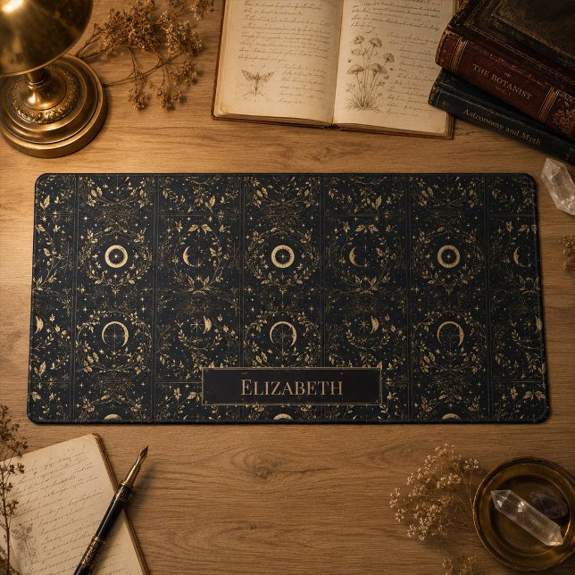 Personalized Celestial Dark Botanical Pattern Desk Mat (Personalized Celestial Dark Botanical Pattern Desk Mat)