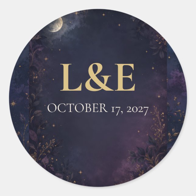 Personalized Celestial Gothic Wedding Favour Stick Classic Round Sticker (Front)