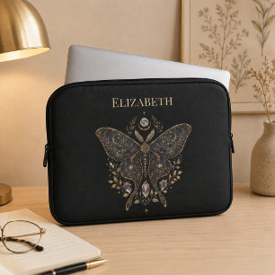 Personalized Celestial Moth Dark Botanical Laptop Sleeve
