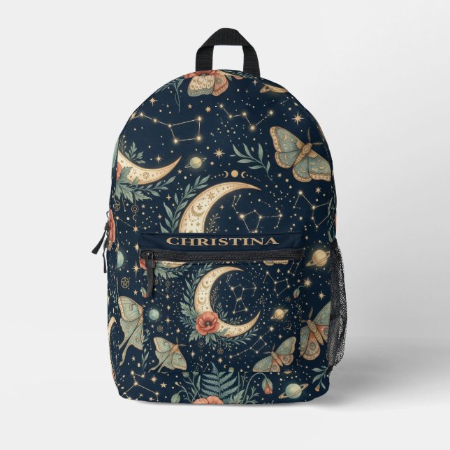 Personalized Celestial Moth & Moon Printed Backpack (Front)
