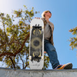 Personalized Celestial Sun Moon Stars Skateboard<br><div class="desc">A celestial ethereal gold faux foil sun,  moon and stars overlaid on a black ink brushstroke on white background,  personalized with your name in a trendy script style. Unique one of a kind.</div>