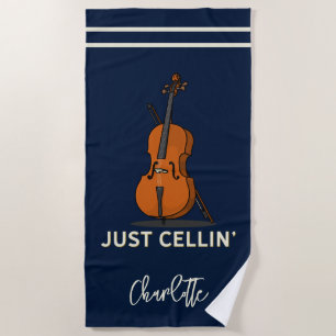 Personalized Cello Script Monogram Musician Beach Towel