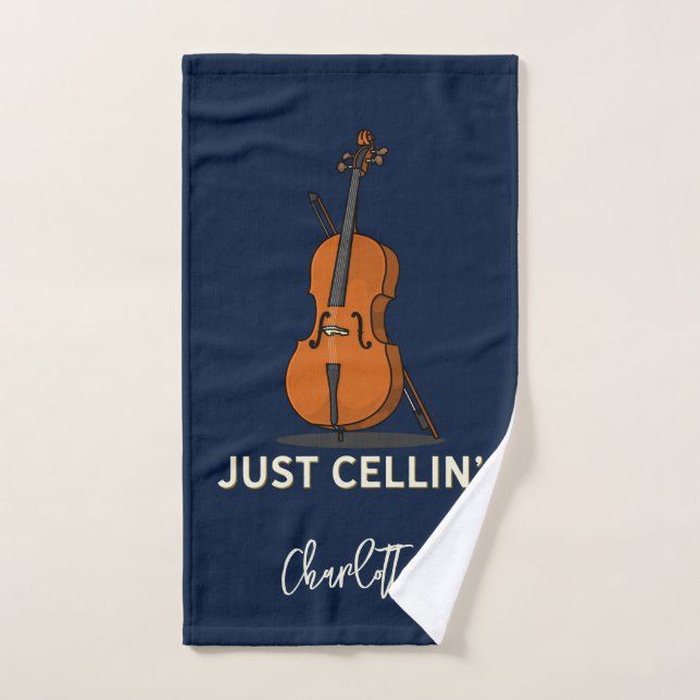 Personalized Cello Script Monogram Musician Hand Towel (Hand Towel)