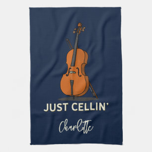 Personalized Cello Script Monogram Musician Kitchen Towel