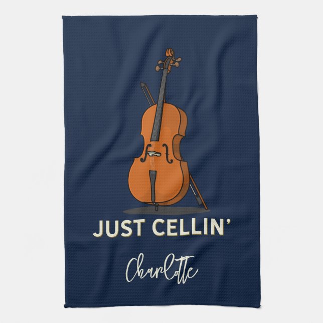 Personalized Cello Script Monogram Musician Kitchen Towel (Vertical)