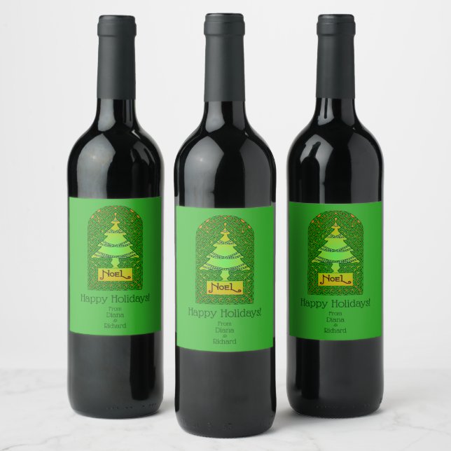 Personalized Celtic Christmas Tree Wine Label (Bottles)